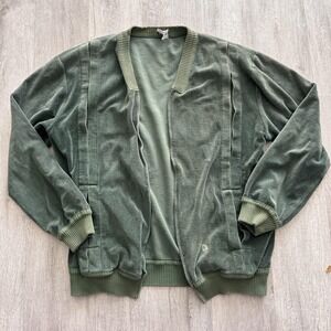 Vintage Christian Dior Cardigan Sweater Mens Large Green Velvet Open Front Logo